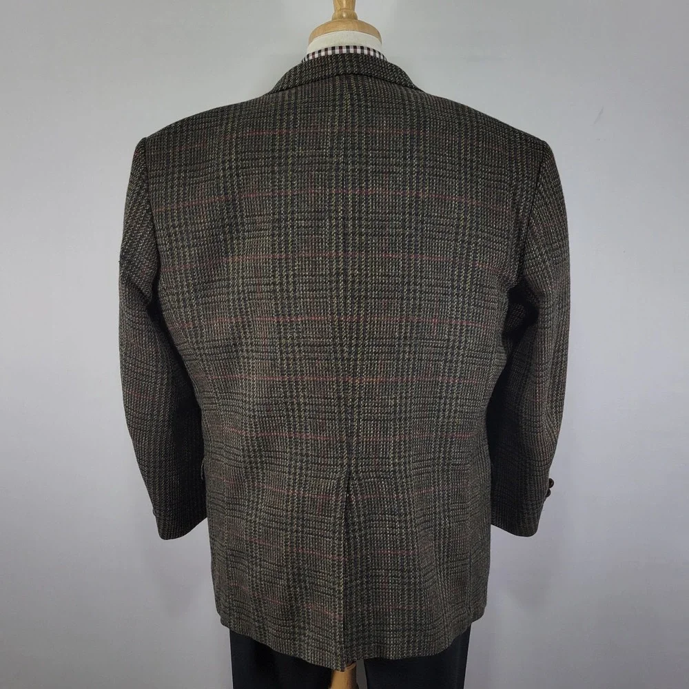 Robert Stock Men's Sport‎ Coat Blazer Two Button Brown Plaid Wool Size 44R